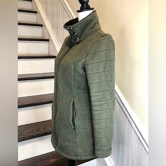 THE NORTH FACE Olive Green Full Zipper Diamond Quilted Fleece Lined Jacket Sz M - Picture 3 of 12